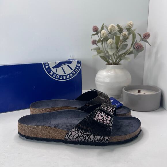 Birkenstock Madrid BS Birko Flur Sandal Metallic Stone Black Men 10/EU 43 NWB main image 4